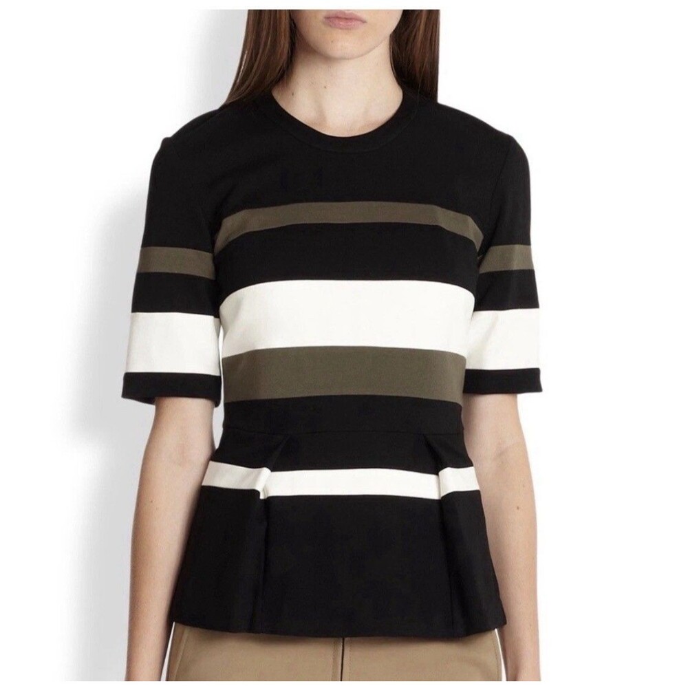 3.1 Phillip Lim Women’s Striped Color Block Peplum Blouse Top Size 4 Stretch 90s